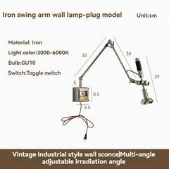 Adjustable Brass Wall Sconce with Walnut Base and Black Arm
