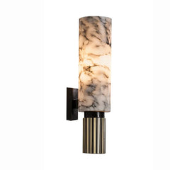 Marble and Gold Reeded Cylinder Wall Sconce, Modern Accent Lighting