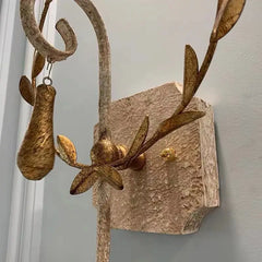 Distressed Gold Leaf Wreath Candle Wall Sconce Light Fixture
