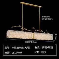Brushed Gold Branch Glass Rectangular Pendant Light