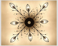 Gold Crystal Leaf Semi-Flush Mount Light with Branch Accents