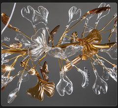 Gold Branch Crystal Leaf Chandelier with Amber Accents