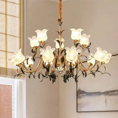 Gold Floral Glass Chandelier Multi-Arm Pendant Light
