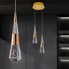 Gold Crystal Teardrop Pendant Light Fixture, Dimmable Remote Control