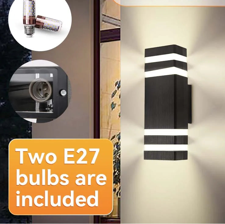 Wall-mounted light fixture with E27 bulb illustration.