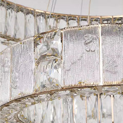 Close-up of a crystal chandelier with intricate design