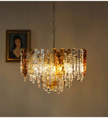 Glass Tube Chandelier with Amber and Clear Accents