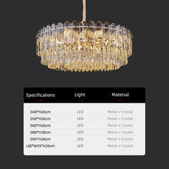Gold Crystal Tiered Waterfall Pendant Light with Leaf Accents