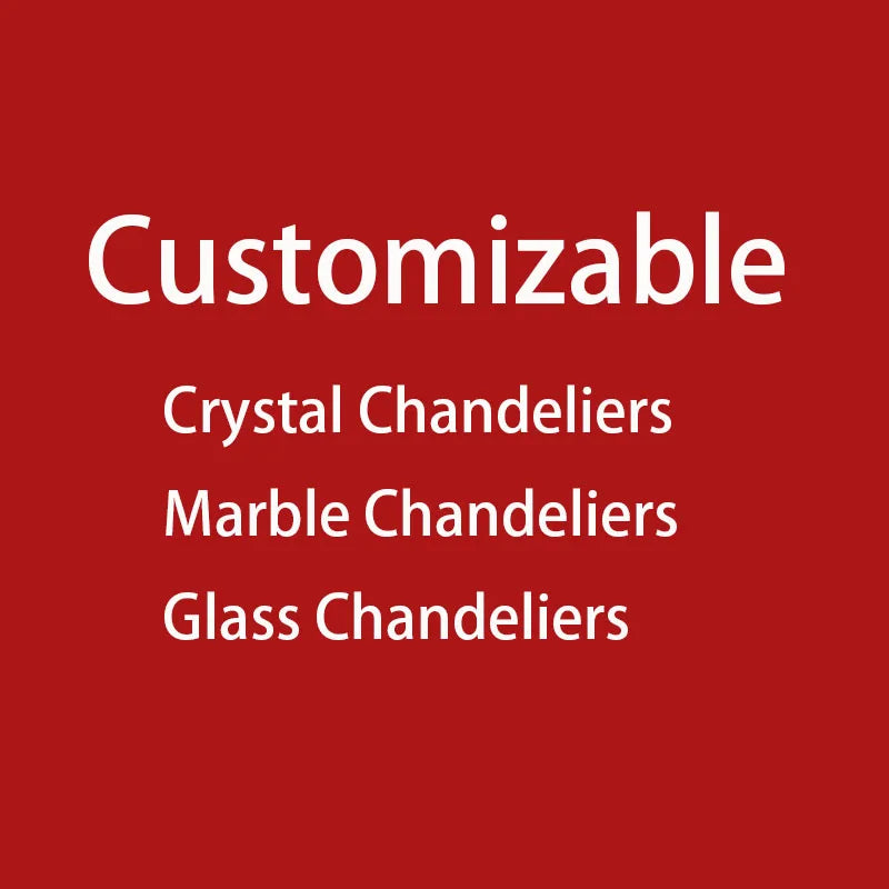 Red background with white text listing customizable chandeliers.