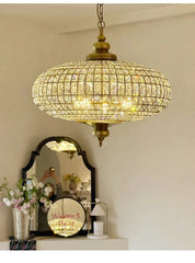 Ornate Gold Metal Crystal Orb Pendant Light Fixture