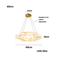 Pendant light with dimensions and specifications on a white background