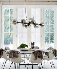Smoked Gray Glass Orb Pendant Light with Black Metal Frame