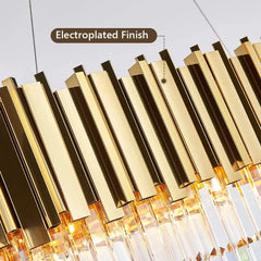 Gold Rectangular Tiered K9 Crystal Chandelier Pendant Light Fixture