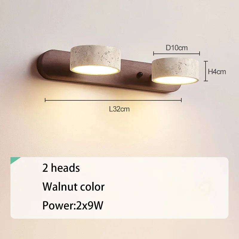 Wall-mounted light fixture with dimensions and power details on a plain background