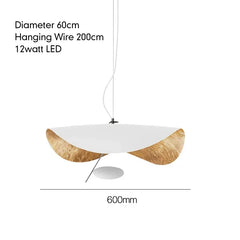 Pendant light with dimensions and specifications on a white background
