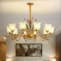 Gold Floral Ceramic Chandelier Hanging Pendant Light