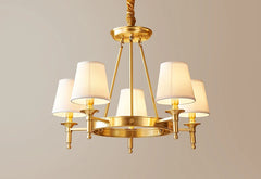 Polished Copper Ring Chandelier with Fabric Shades