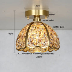 Ceiling light fixture with measurements and material labels on a gray background