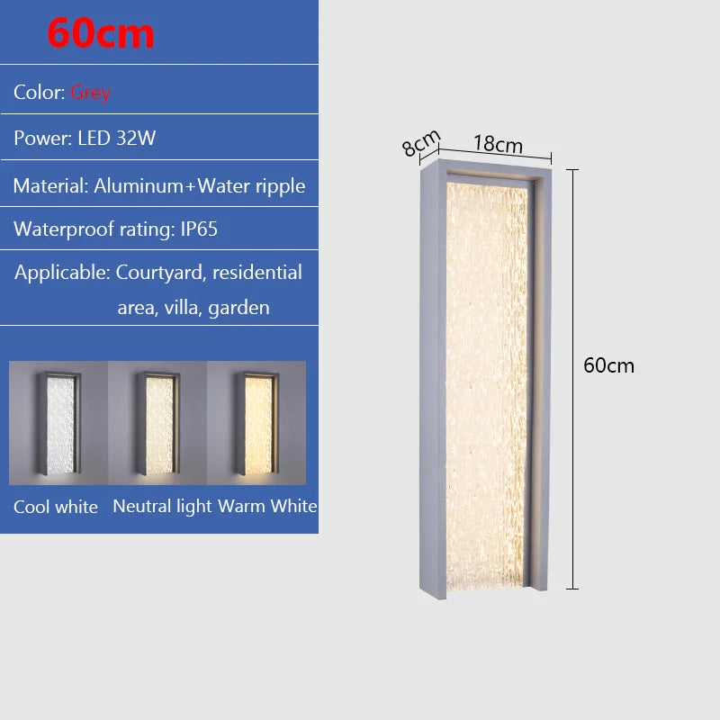 Grey rectangle wall sconce with textured glass in warm white light.