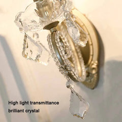 Gold Crystal Candelabra Wall Sconce Light with Ornate Metal Frame