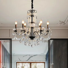 Black Candelabra Crystal Chandelier With Pearl Beads