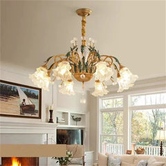 Gold Floral Glass Chandelier Multi-Arm Pendant Light