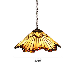 Fan Shaped Tiffany Glass Pendant Light with Amber Beads Accent
