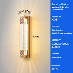 Wall-mounted light fixture with specifications on a blue background