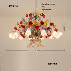 Gold Floral Rose Bud Ceramic Pendant Light with Frosted Glass Shades