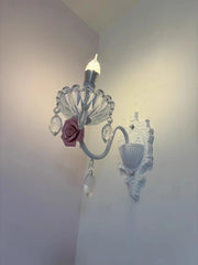 White Ceramic Rose Crystal Sconce Light with Leaf Accents