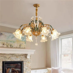 Gold Floral Glass Chandelier Multi-Arm Pendant Light