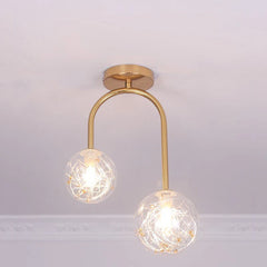 Gold Arch Dual Globe Semi-Flush Mount Ceiling Light Fixture
