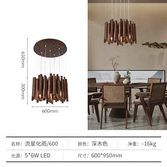 Modern Wood Stick Chandelier Light Fixture with Natural Wood Accents