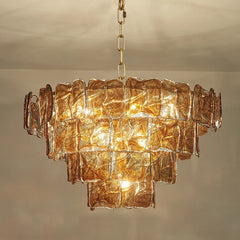 Gold Tiered Glass Chandelier Hanging Pendant Light