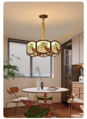 Brushed Gold Floral Pendant Light with Frosted Glass