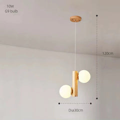 Modern pendant light with dimensions on a plain background