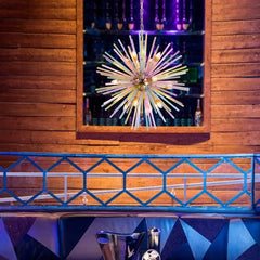Gold Metal Frame Starburst Pendant Light with Colorful Glass Rods