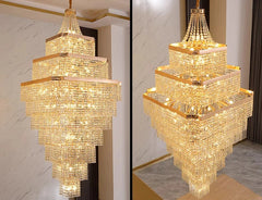 Gold chandelier with crystal accents in a room setting