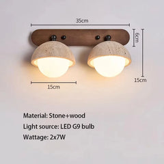 Travertine Stone 3-Light LED Wall Lamp – Wood Bar Sconce