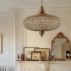 Ornate Gold Metal Crystal Orb Pendant Light Fixture