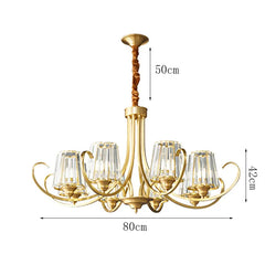 Gold Floral Crystal Chandelier with Fluted Glass Shades