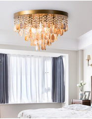 Gold Metal Frame Shell and Crystal Cascading Pendant Light Fixture
