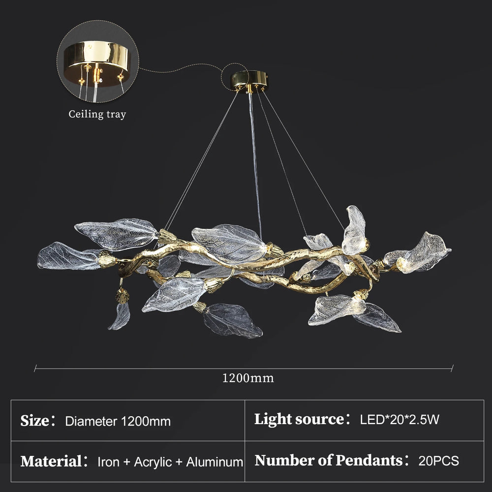 Decorative chandelier with leaf design on a black background