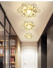 Gold Flower Crystal Flush Mount Ceiling Light with Petal Accents