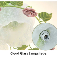 Green Floral Rose Ceramic Semi-Flush Ceiling Light