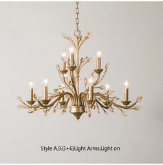 Brushed Gold Crystal Floral Chandelier Light Fixture