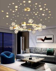 Modern Gold Ring Chandelier with Starburst Crystal Globe Shades