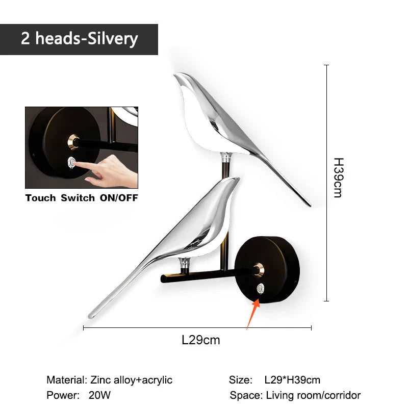 Wall-mounted light fixture with dimensions and features on a white background