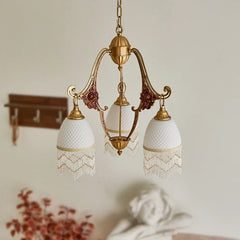 Polished Brass Floral Ceramic Hanging Chandelier