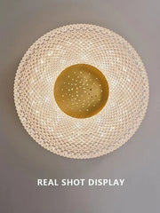 Round textured wall light fixture on a gray background with 'Real Shot Display' text.